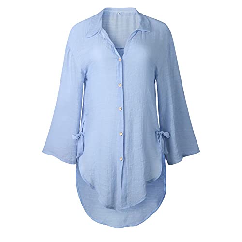 Camisa feminina de manga comprida algodão tops casuais botões para baixo túnica casual vos de