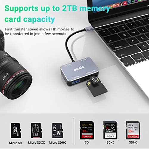 Hub USB C, ATOLLA 5 em 1 Hub do tipo C com leitor de cartão de memória para SD/SDXC/SDHC/MMC, Thunderbolt