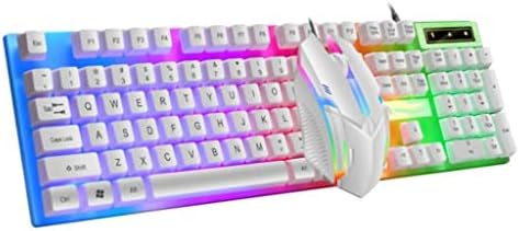 MJWDP Iluminação colorida com fio de teclado mecânico Mouse Conjunto de 1000 DPI 104 Chaves Rainbow