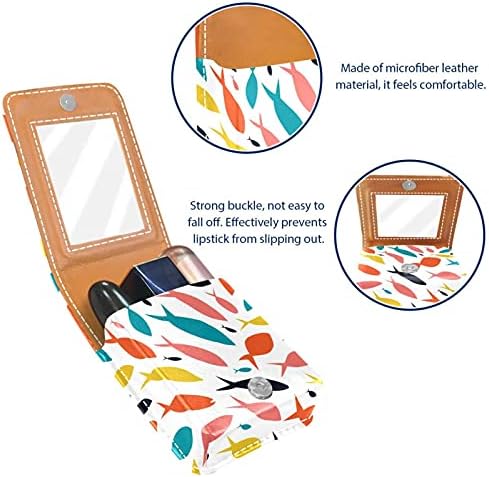 Caixa de batom com espelho peixes coloridos portador de brilho labial Bolsa de armazenamento portátil