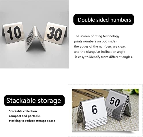 V3Vogue Restaurantes de aço inoxidável Tabela Tabela NMBERS SIGN, 1-50/1-100, Número de mesa do estilo de tenda