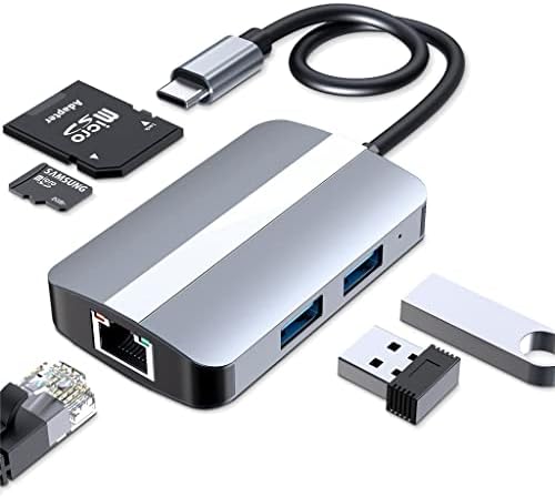 ZLXDP USB C Adaptador de cubo 5 em 1 USB3.0 Hub Tipo-C para RJ45 Divisão de cartão de rede com porta