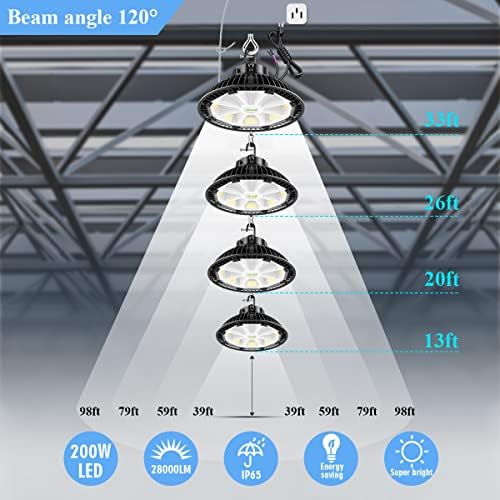 Airand OVNID LED High Bay Light, Luzes de loja Dimmable para workshop com plug 200w 28000lm Ul Grade Commercial