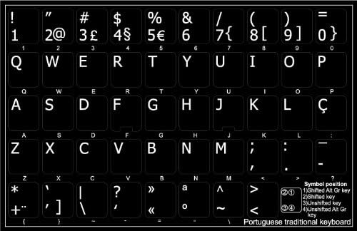 Adesivos de teclado não transparentes portugueses em fundo preto