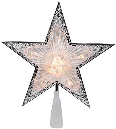 9 Prata pré -iluminada e cristal transparente de 5 pontos Estrela de Natal Topper - Luzes claras