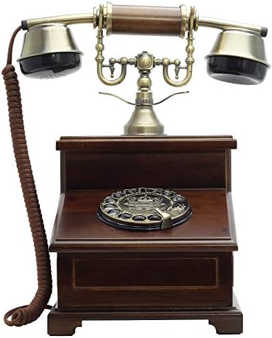 Opis 1921 Modelo de cabo E: O enorme telefone da área de trabalho de estilo antigo feito de madeira e metal com
