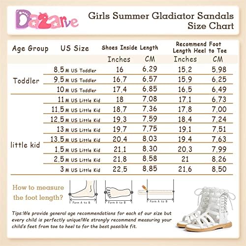 Dazarve Toddler Girls Gladiator Sandals Little Girl Summer Open Toe Flats com zíper lateral