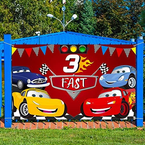 ICASY Race Car 3rd Birthday Party Beddrop Decoration Let's Go Racing Fast 3 Fotography Background Banco de