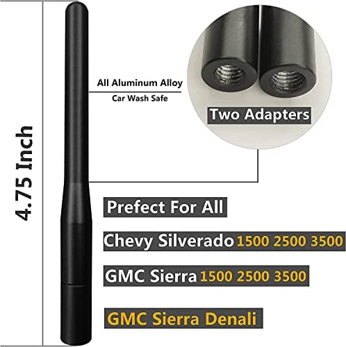 Antena de alumínio curta de 4 polegadas para GMC Sierra 1500 2500 3500, Chevy Silverado 1500 2500 3500,