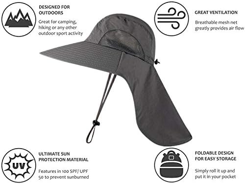Chapéu largo de sol da aba larga para homens, Mulheres, UPF ao ar livre 50+ Proteção solar Safari
