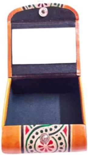 Caixa de batom de designer de couro puro com fios de couro de Silkykraftz com espelho para 3 batons