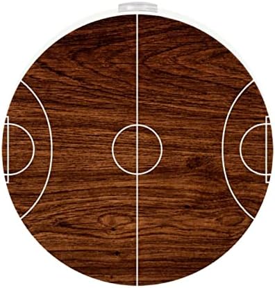 2 Pacote de plug-in Nightlight Night Night Light Basketball Court em padrão de madeira antigo com sensor