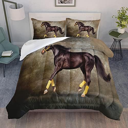 Conjunto de edredom de cavalo de Bsntho, conjunto de cama de 3 peças de animais selvagens, edredom