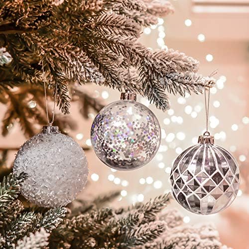 Valery Madelyn 50ct Silver and White Christmas Ball Ornaments, Pacote de valor de árvore de Natal de inverno congelado à prova de quebra para decoração de natal para decoração