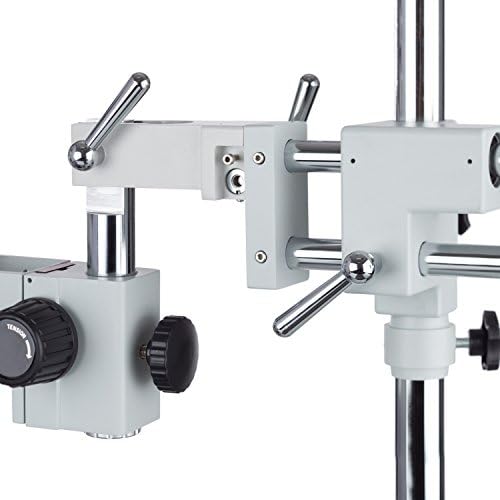 Microscópio de zoom estéreo de estéreo com bloqueio de simul-focal trinocular com luzes de fibra óptica de fibra óptica de 30w LED e câmera digital opcional no suporte da lança de braço duplo 3.5x-180x / USB 2.0 / 14.0mp