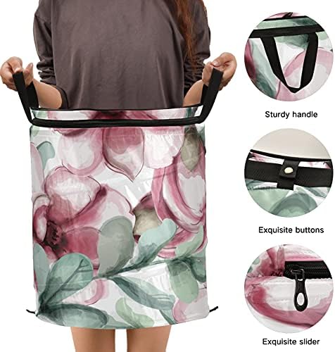 Flores Tropic Poup Up Up Laundry Horty com tampa com zíper cesta de roupa dobrável com alças Organizador