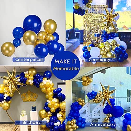 Kit Royal Blue and Gold Balloon Garland Arch Kit 156pcs azuis Balões de Starburst White Starburst para Casamento