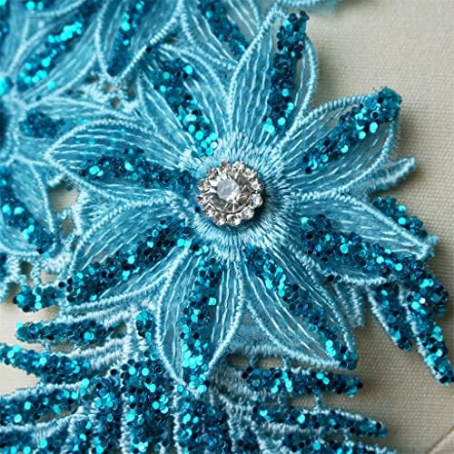 N/A 2pcs azul lantejoulas de laca bordada Apliques de costura de fábrica vestido de casamento vestido