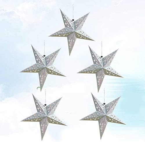 5pcs de papel de teto brilhante estrela abajur pendurada pentagrama decoração de casa de festa para casamento