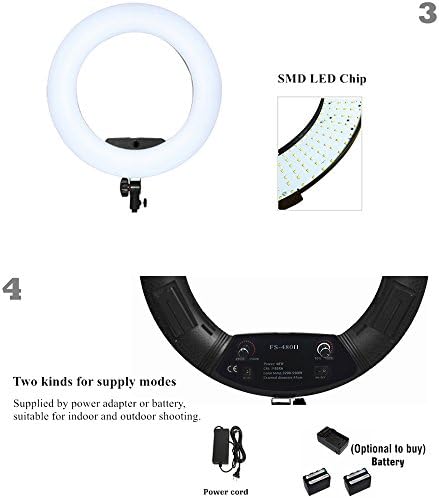 Yidoblo 18 Dimmível anel de luz LED FS-390II Kit com suporte de mesa H, baterias, carregadores, bolsa de