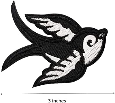 3 '' Black & White Swallows Par de ferro bordado em remendos para mulheres de colete de motociclistas