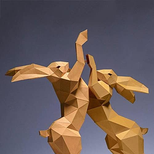WLL-DP Fighting Bunny Paper Sculpture Trophy Diy Troféu 3D Geométrico decoração de origami PatrodCraft