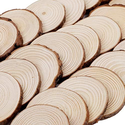 Kinjoek 36 PCs Fatias de madeira naturais de 3,5 a 4 polegadas com círculos de madeira inacabados para casas para