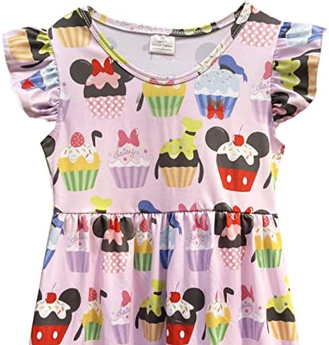 Meninas da primavera do verão Micky Mouse vestido de menina boutique boutique Flutter Sleeve Dress por