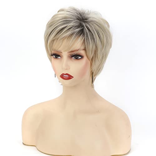 Tishining Ombre Blonde Pixie Cut Wigs para mulheres brancas peruca de cabelo curto sintético com franjas naturais perucas diárias para mulheres