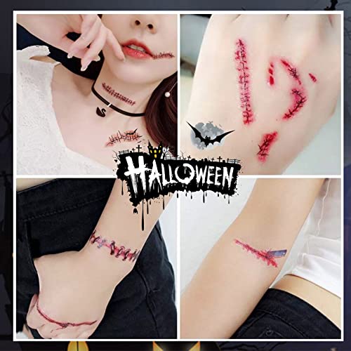 Gotgala 30 lençóis Tattoo de Halloween adesivos de terror realista realista