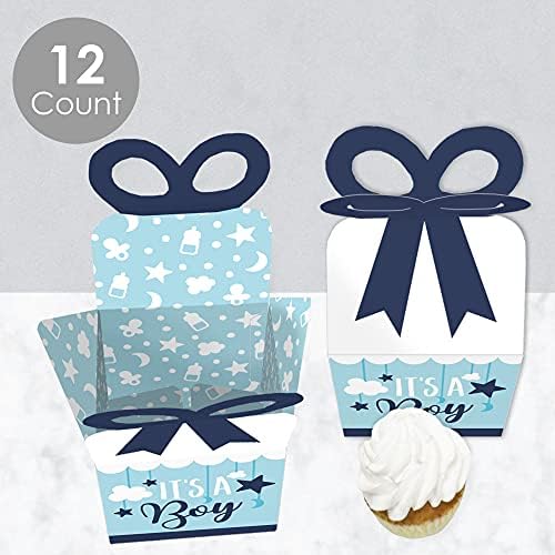 Big Dot of Happiness It's A Boy - Square Favor Gift Boxes - Blue Baby Shower Boxes - Conjunto de 12