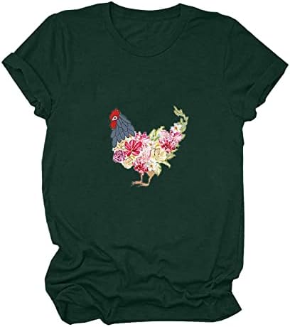 Tamas engraçadas de camisetas impressas em frango para mulheres, camisetas causais de manga curta