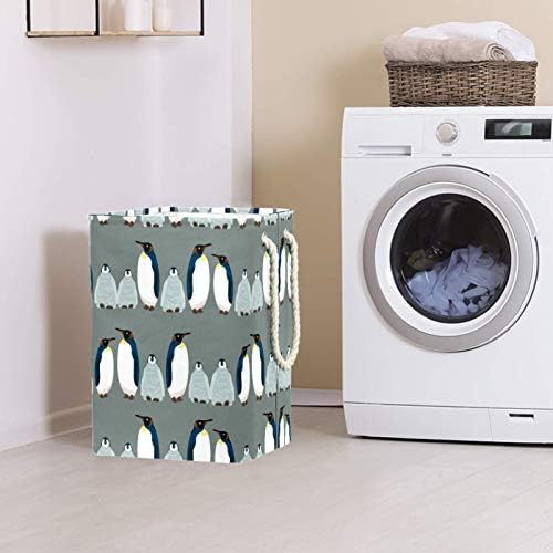 Deyya Cestas de lavanderia à prova d'água Alto resistente Penguin cesto de estampa cinza para crianças adultos meninos adolescentes meninas em quartos banheiro