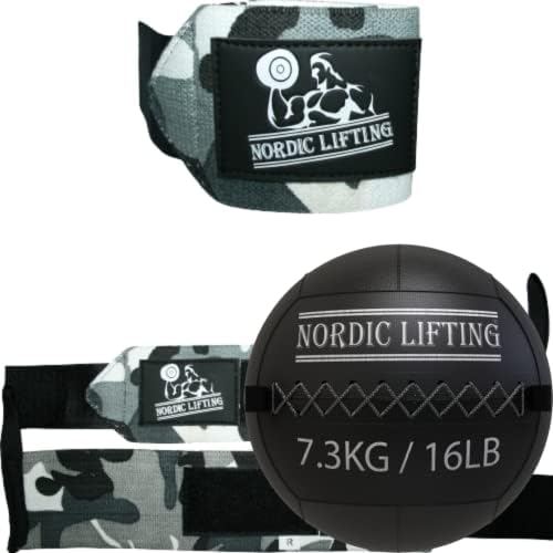 Nórdicos levantamentos de pulso 1p - pacote cinza camuflado com bola de parede 16 lb