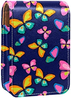 Abstract Butterfly Travel Case de batom, mini bolsa cosmética de couro macio com espelho, saco de organizador