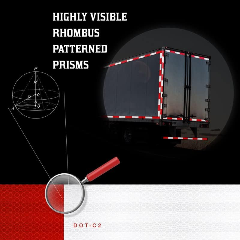 Fita reflexiva, refletor de reboque, adesivo de cautela, ponto C2, 2 polegadas x 150 pés, vermelho