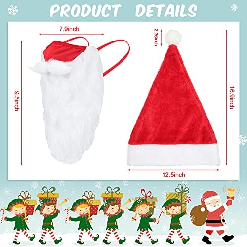 Vicenpal 3 sets chapéu de natal e Papai Noel Máscara de barba barba Cobes de rosto de Natal para