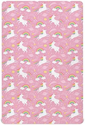 Goodold Unicorn Rainbow Pink Crib Sheets para meninas meninas, lençóis de pacote macio e respirável