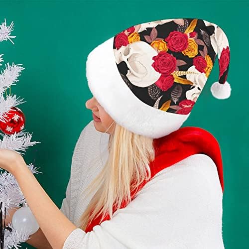 Crânio e flores de chapéu de natal macia e travessuras de chapéus de Papai Noel com borda de pelúcia