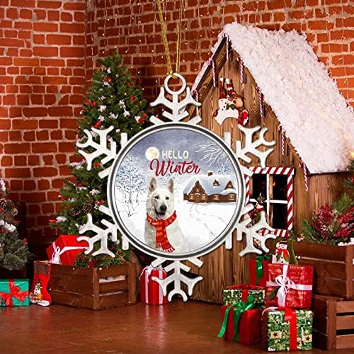Hello Winter Winter Red Dog Ornamentos Fazenda Casa de neve Decorações de Natal para árvore Winter Christmas
