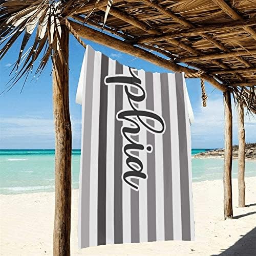 Joyxbuy Toalha de praia listrada personalizada com nome macio absorvente Toalha de banho personalizada para crianças