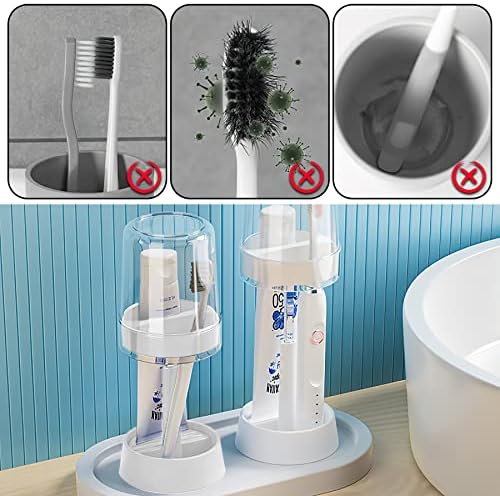 Porta -escova com copo/tampa, suportes de escova de dentes ajustáveis ​​de altura para banheiros, compatíveis com