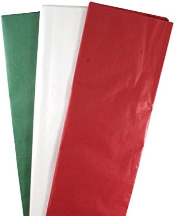 A variedade de papel de seda iconikal, 20 x 20 polegadas, 25 de cada: vermelho, verde e branco, 75 folhas