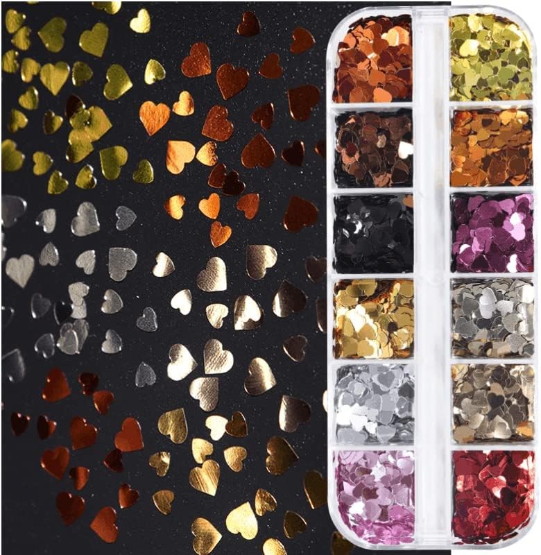 Metal Color Heart Peças para suprimentos de unhas kit Gold Love Ligentes Shiny Decoração UV Acessórios