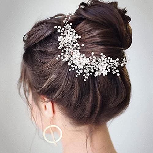 Jeairts Bride Flower Wedding Hair Vine Pearl Hair Bridal Pedaços Rippé de folhas de folhas Cristal Cristal Hair