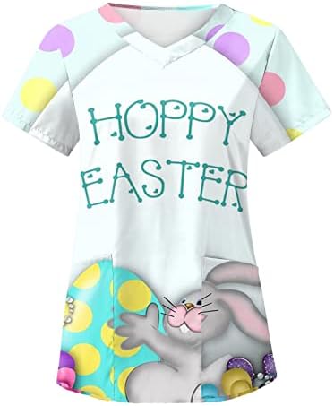 CGGMVCG Scrub de Páscoa Tops Mulheres Happy Easter Bunny Rabbit Gráfico engraçado Dia da Páscoa Mulheres