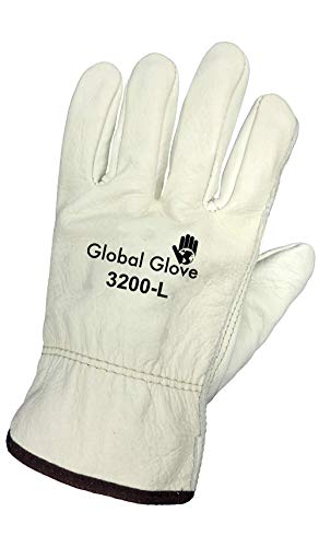 Global Luve 3200 Cow Grãe Couro Premium Grade Driver Glove com punho deslizante e polegar de keystone, trabalho,