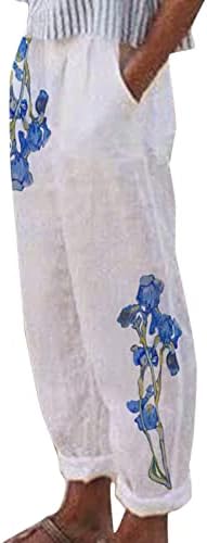 Calças de linho esvoaçantes para mulheres soltas de negócios de negócios casuais calças de linho de linho