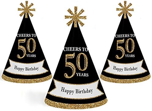 Big Dot of Happiness Birthday Adult Birthday - Gold - Cone Birthday Party Hats for Adults - Conjunto de 8