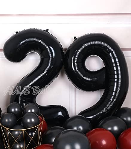 AULE 40 polegadas grandes 29 Balões de balões pretos, número grande de papel alumínio, helium gigante feliz